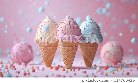 3d render of ice cream on pastel background 114760429