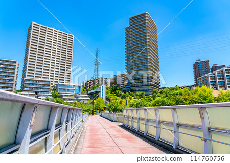 A residential area in Tama New Town lined with high-rise apartment buildings A residential area in Tama New Town lined with high-rise apartment buildings 114760756