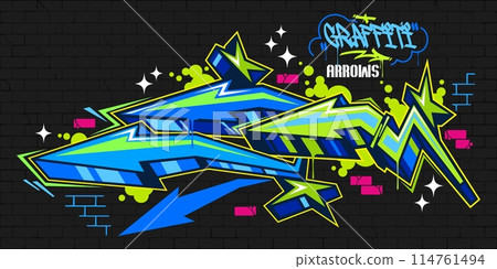 Cool Trendy Colorful Abstract Urban Street Art Graffiti Style Arrows Vector Illustration Template 114761494