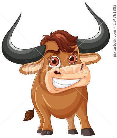 Smiling Cartoon Bull Illustration 114761882