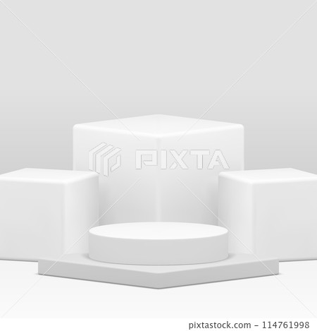 White 3d podium pedestal geometric display for product show realistic vector illustration 114761998