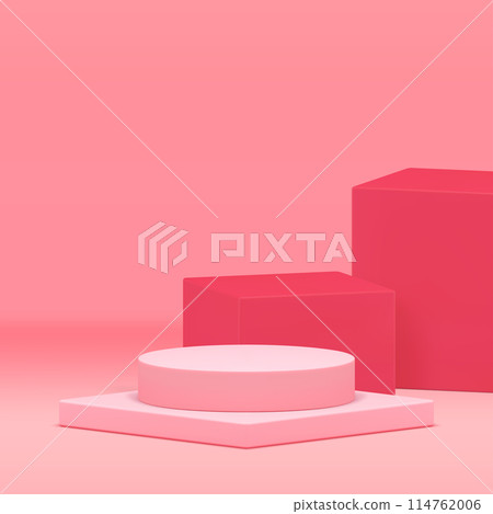 Pink 3d podium pedestal elegant geometric display for product show realistic vector illustration 114762006
