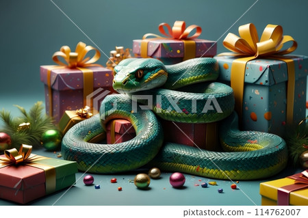 New Year snake with gifts , New Year card 114762007
