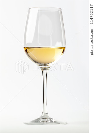 A glass with white wine isolated on white background. Rose wine splashing in glassware. 114762117