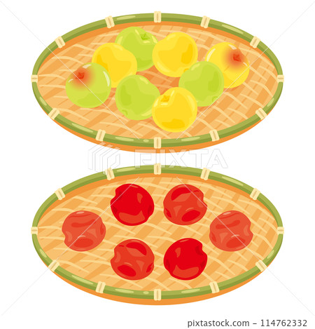 Plums and pickled plums in a colander 114762332