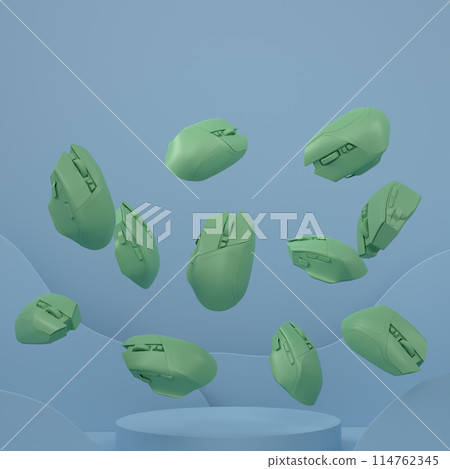 Set of computer mouses from gamer workspace on monochrome podium 114762345
