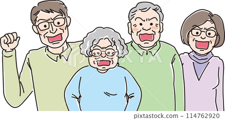 Print person illustration_angry facial expression_four angry elderly men and women 114762920