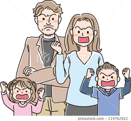 People illustration_Angry facial expression_Young family of four_30s couple_Elementary school students 114762922