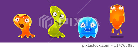 Cute Liquid Bubble Character with Face Vector Set 114763083