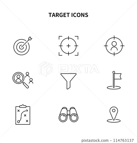 Simple icon set | Targets and goals Simple icon set | Targets and goals 114763137