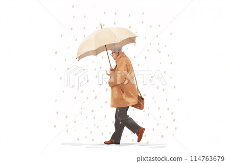 A man holding an umbrella in the rain 114763679
