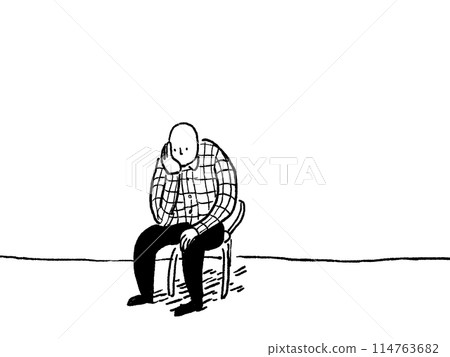 Person sitting on chair with chin on elbow, monochrome 114763682