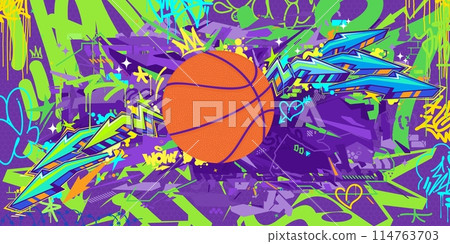 Cool Hip Hop Urban Street Art Graffiti Style Streetball Or Basketball Illustration Background 114763703