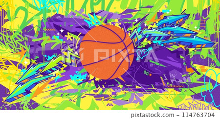 Cool Hip Hop Urban Street Art Graffiti Style Streetball Or Basketball Illustration Background 114763704