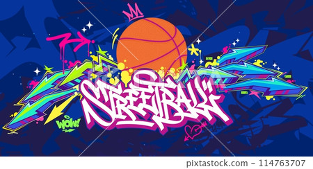 Trendy Hip Hop Urban Street Art Graffiti Style Streetball Or Basketball Illustration Background Art Trendy Hip Hop Urban Street Art Graffiti Style Streetball Or Basketball Illustration Background Art 114763707
