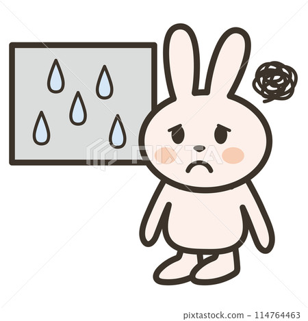 Illustration of a sad rabbit in the rain 114764463
