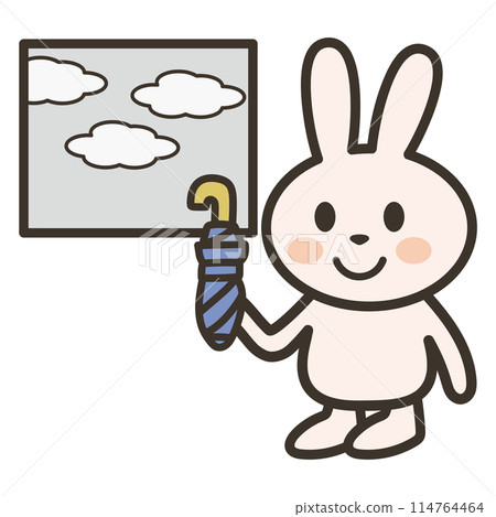 Illustration of a rabbit preparing a folding umbrella because it looks like it's going to rain 114764464