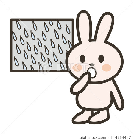 Illustration of a rabbit surprised by heavy rain Illustration of a rabbit surprised by heavy rain 114764467