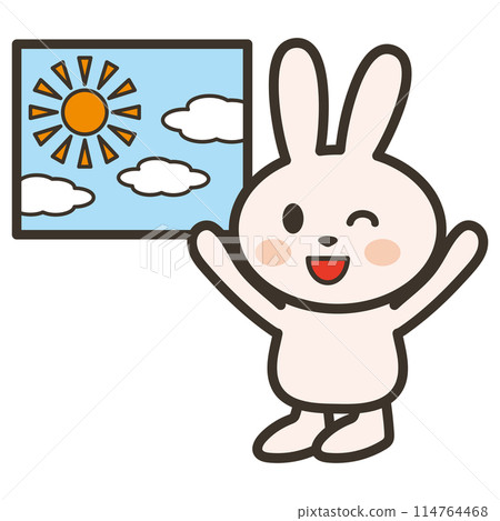 一隻兔子因為天氣好而高興的插圖 一隻兔子因為天氣好而高興的插圖 114764468