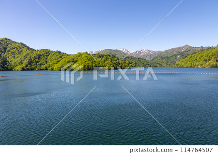 從群馬縣水上町八木澤水庫眺望初夏的奧利根湖 114764507