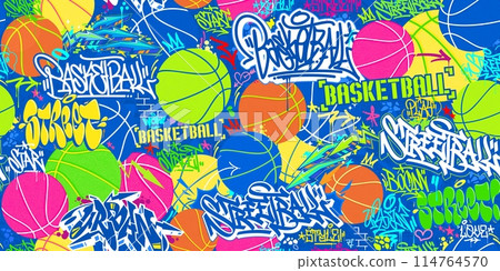 Trendy Seamless Abstract Hip Hop Urban Street Art Graffiti Style Streetball Or Basketball Background 114764570