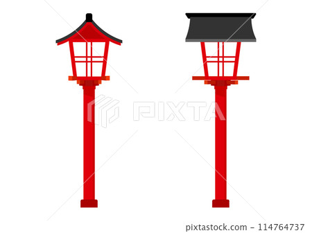 Red lanterns as guideposts on the way to the shrine 114764737