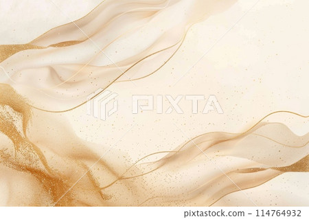 Abstract Golden Waves on Creamy Texture Background with Sparkles 114764932