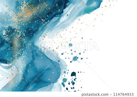 Abstract Blue and Gold Watercolor Frame with Empty Space for Text 114764933