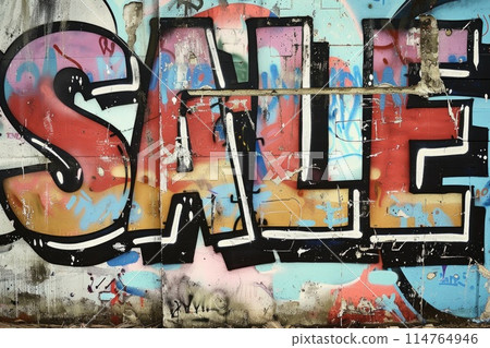 Colorful Urban Street Art Graffiti with Message Sale Colorful Urban Street Art Graffiti with Message Sale 114764946