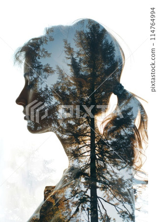 Silhouette of Woman with Double Exposure Forest Imagery Silhouette of Woman with Double Exposure Forest Imagery 114764994