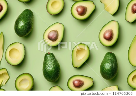 Fresh Avocado Pattern on Light Green Background Fresh Avocado Pattern on Light Green Background 114765305