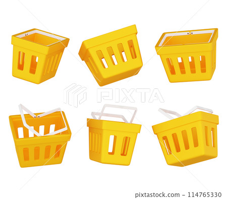 yellow shopping basket 3D icon set yellow shopping basket 3D icon set 114765330