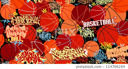 Trendy Seamless Abstract Hip Hop Urban Street Art Graffiti Style Streetball Or Basketball Background 114766284