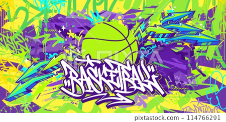 Hip Hop Hand Written Urban Street Art Graffiti Style Word Basketball Vector Illustration 114766291