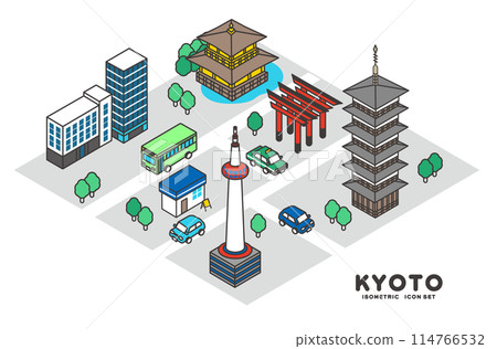 京都城市景觀等距圖示素材/插畫/向量/觀光 京都城市景觀等距圖示素材/插畫/向量/觀光 114766532
