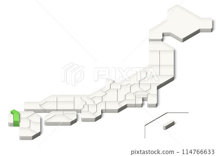 Simplified 3D Map of Japan - Saga Prefecture - Isometric (Shadowed and Transparent Background) 114766633