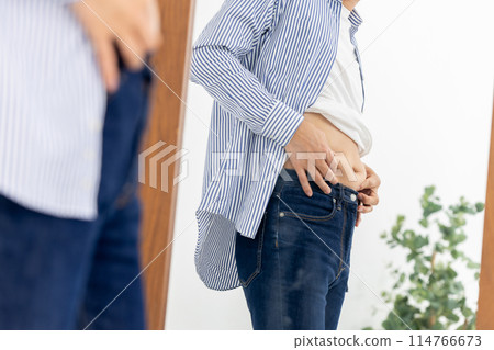 Middle-aged man, obese, no face Middle-aged man, obese, no face 114766673
