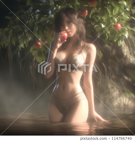 Beautiful woman eating an apple 114766740