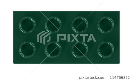Dark Green Lego Block Isolated on a White Background. Close Up View of a Plastic Children Game Brick for Constructors, Top View. High Quality 3D Rendering with a Work Path. 8K Ultra HD, 7680x4320 114766852