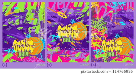 Trendy Hip Hop Urban Street Art Graffiti Style Basketball Vector Illustration A4 Poster Template Trendy Hip Hop Urban Street Art Graffiti Style Basketball Vector Illustration A4 Poster Template 114766956