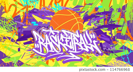 Trendy Cool Abstract Hip Hop Urban Street Art Graffiti Style Word Basketball Vector Illustration 114766968