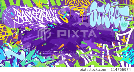 Trendy Cool Abstract Hip Hop Urban Street Art Graffiti Style Word Basketball Vector Illustration 114766974