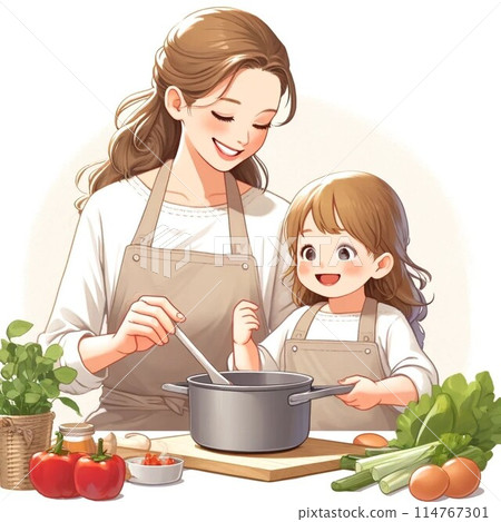 母親和女兒做飯 114767301