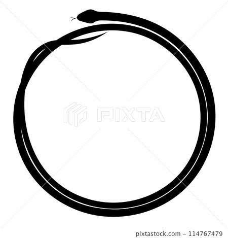 The round black frame is formed from the silhouette of a snake, isolated on a transparent background. Symbol of Chinese New Year 2025. Vector illustration 114767479