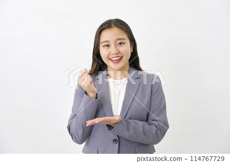 Inspired young business woman white background Inspired young business woman white background 114767729
