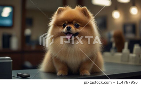 Pomeranian being trimmed Pomeranian being trimmed 114767956