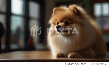 Pomeranian being trimmed Pomeranian being trimmed 114767957