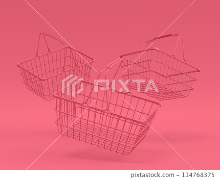 Set of flying metal wire basket for online shopping on monochrome 114768375
