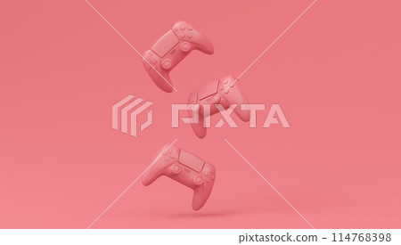 Video game joysticks or gamepads in plain monochrome pink color background Video game joysticks or gamepads in plain monochrome pink color background 114768398