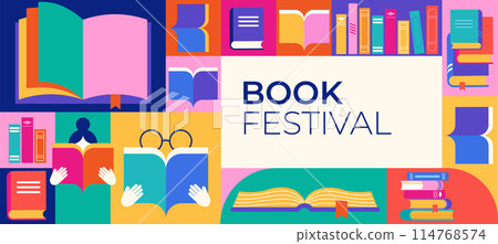 Book festival, books sale, back to school concept design. Colorful vector design and illustrations 114768574